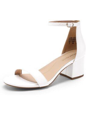 Women's Low Chunky Heeled Sandals White/Pu 2.24-Inch Fashion Block Heels